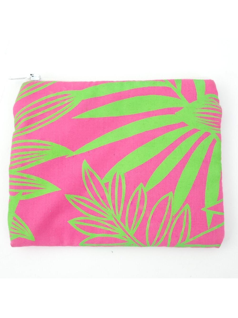 Tropical Fabric Change Purse Zip Up, Pink and Green Palm Print, Jungle 5x4